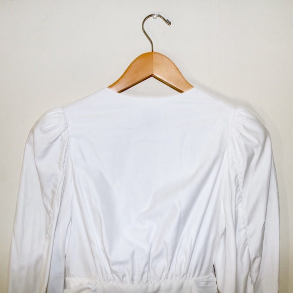 Acler Vicount V-neck Lace Eyelet-trim Puff-sleeve Tie-waist Mini Dress in White - Picture 7 of 16